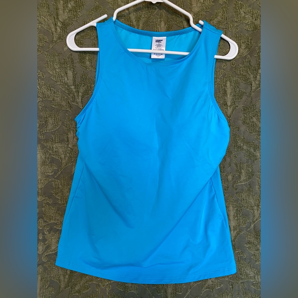Bright blue swim tank with lined “shelf bra”, women’s size 14 by Lands End.